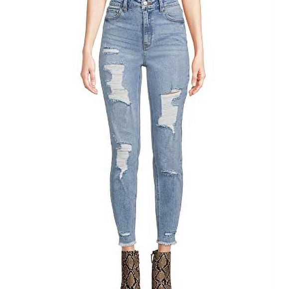 NWT Tinseltown Women's Deconstructed Skinny hi-rise Blue Jeans - Picture 2 of 6